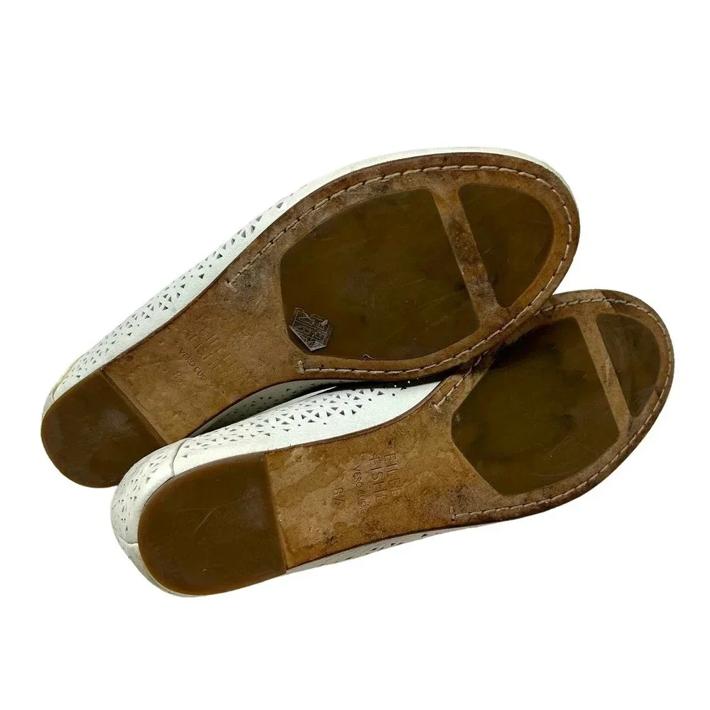 Eileen Fisher White Lasercut Leather Ballet Flats‎ Size US 8.5